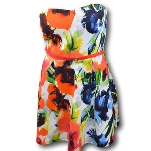 Alt.B Bright Floral Strapless Sundress + Belt Dress